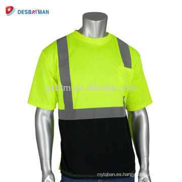 Hola Viz Lime para hombre de 2 tonos de cuello redondo camiseta reflectante Seguridad en el trabajo de alta visibilidad EN471 Ropa de seguridad con bolsillo en el pecho